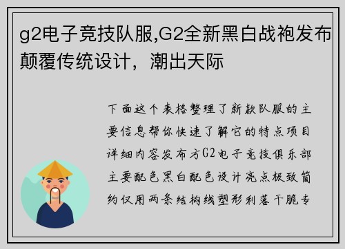 g2电子竞技队服,G2全新黑白战袍发布颠覆传统设计，潮出天际